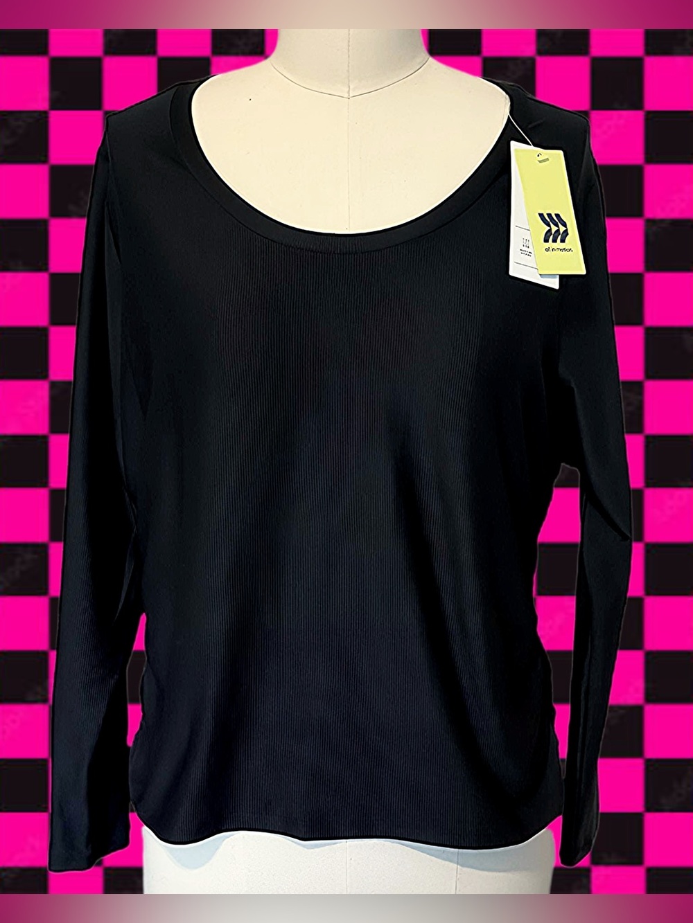 Black Moisture Wicking Rib Long Sleeve Cinched Side Active Top XL